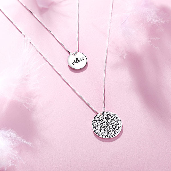 Custom 2 Layered Name Disc Necklaces In Sterling Silver