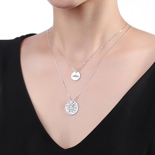 Custom 2 Layered Name Disc Necklaces In Sterling Silver