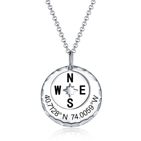Personalized Compass Necklace in Sliver