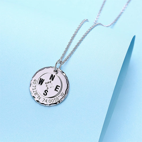Personalized Compass Necklace in Sliver