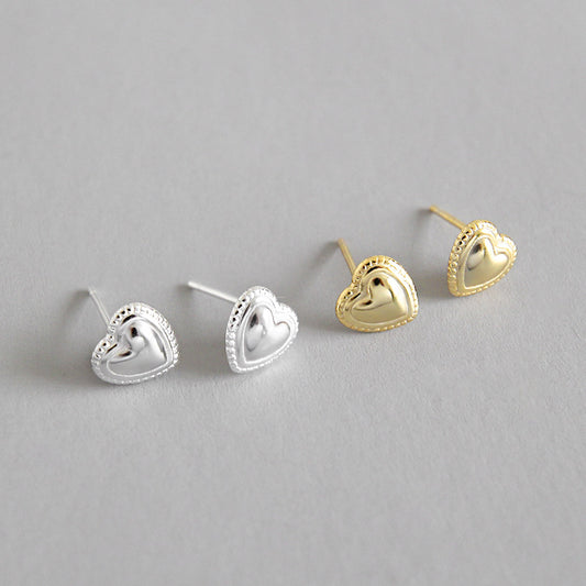 Simple Heart 925 Sterling Silver Studs Earrings