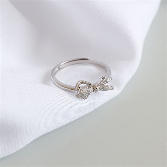 Sweet CZ Bowknot 925 Sterling Silver Adjustable Ring