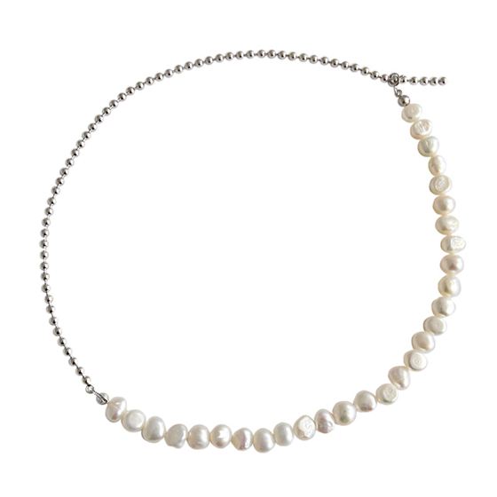 Elegant Irregular Natural Pearls 925 Sterling Silver Choker Necklace