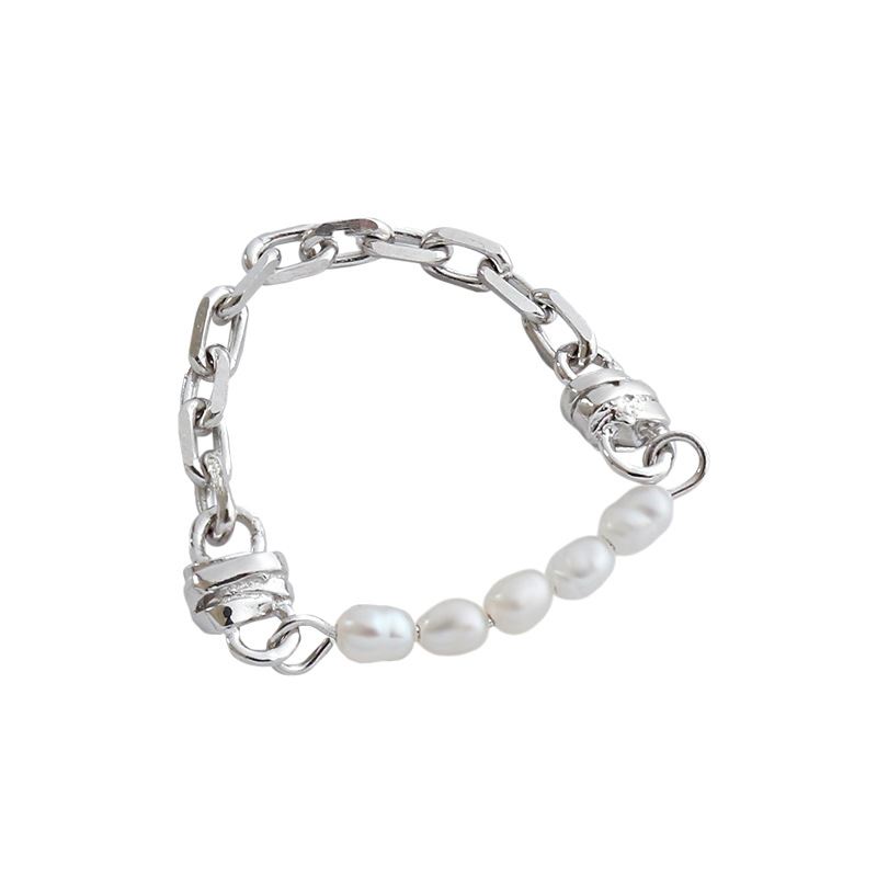 Fashion Natural Pearls Chain 925 Sterling Silver Ring