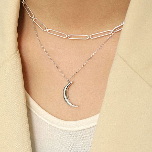 New Crescent Moon 925 Sterling Silver Necklace