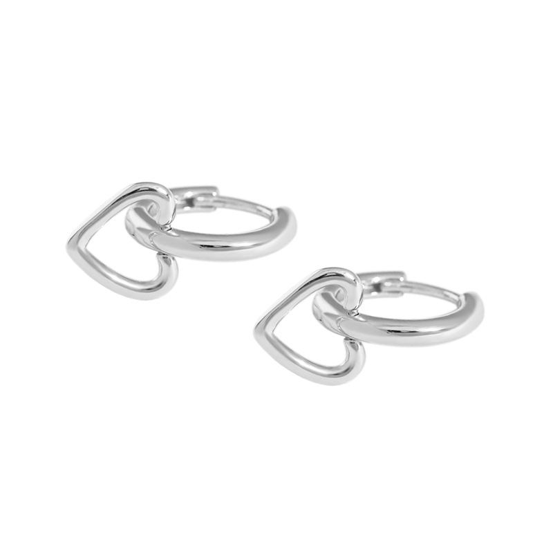 Girl Hollow Heart 925 Sterling Silver Hoop Earrings