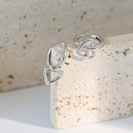 Girl Hollow Heart 925 Sterling Silver Hoop Earrings