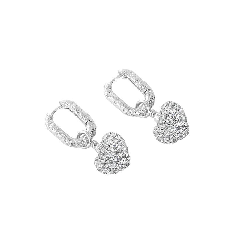 Elegant CZ Heart Geometry 925 Sterling Silver Dangling Earrings