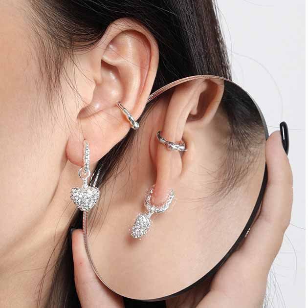 Elegant CZ Heart Geometry 925 Sterling Silver Dangling Earrings