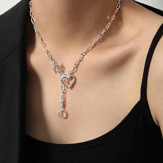 Women Hollow Heart Chain 925 Sterling Silver Necklace