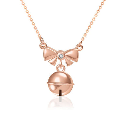 Girl CZ Bowknot Bell 925 Sterling Silver Necklace