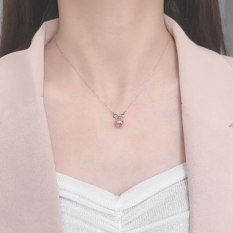 Girl CZ Bowknot Bell 925 Sterling Silver Necklace