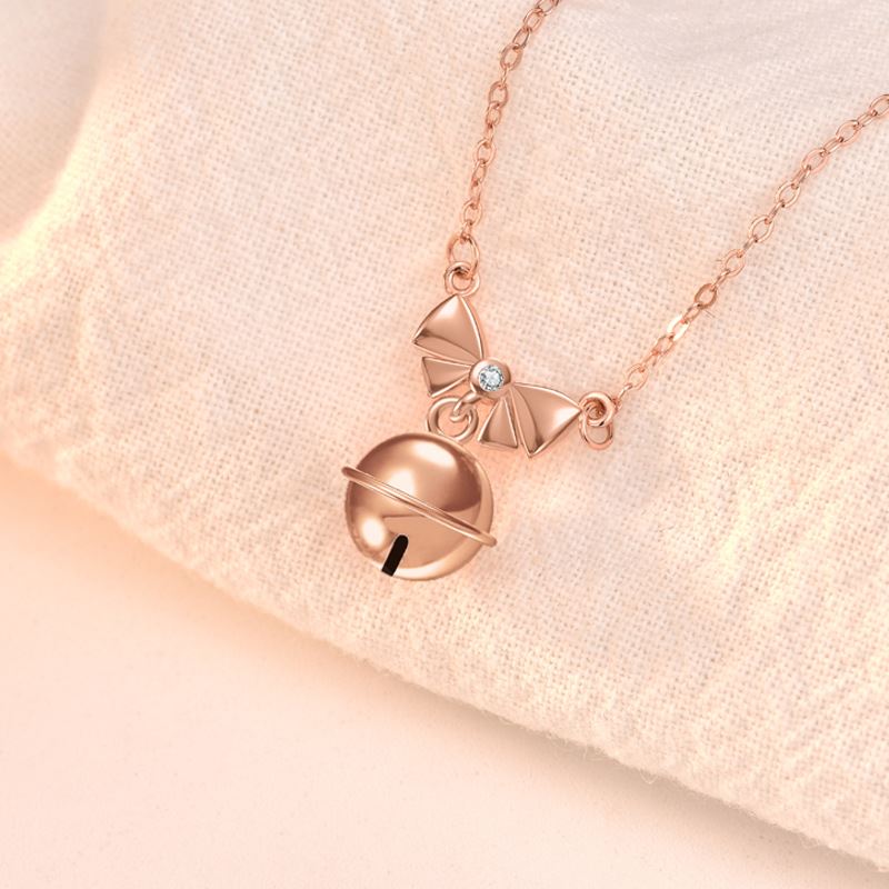 Girl CZ Bowknot Bell 925 Sterling Silver Necklace