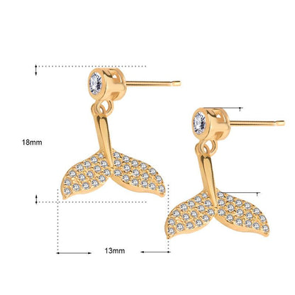 Girl CZ Fish Tail Animal 925 Sterling Silver Dangling Earrings