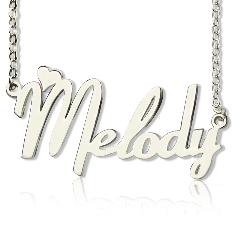 Personalized Sterling Silver Fiolex Girls Fonts Heart Name Necklace
