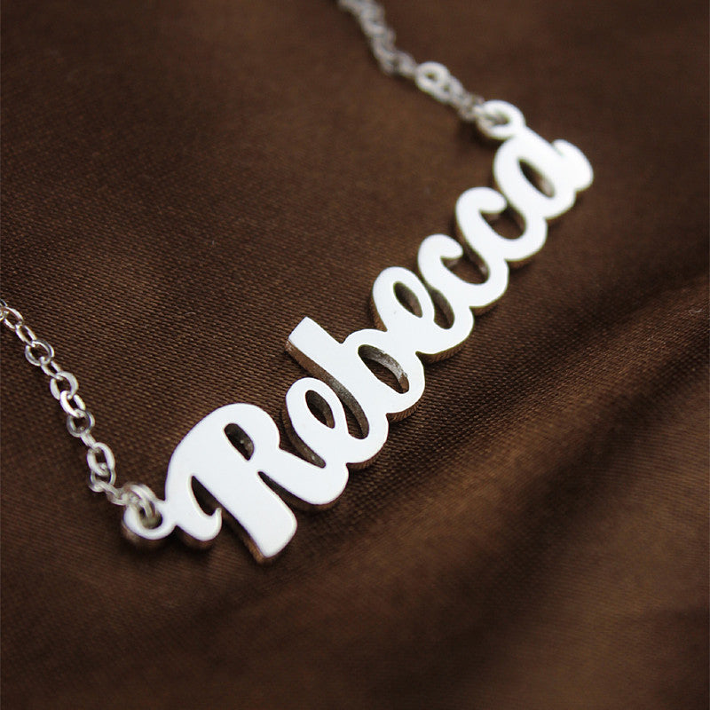 Personalized Sterling Silver Puff Font Namplate Necklace