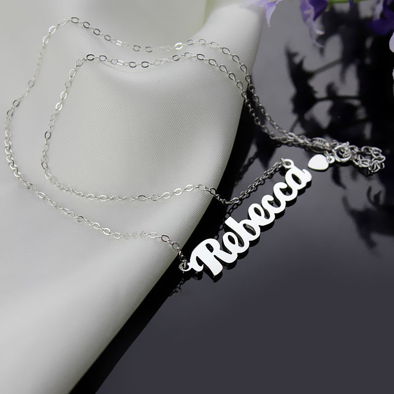Personalized Sterling Silver Puff Font Namplate Necklace