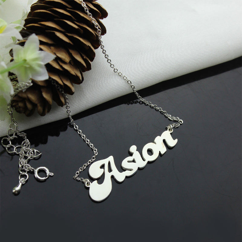 Custom Banana Split Script Style Name Necklace Sterling Silver