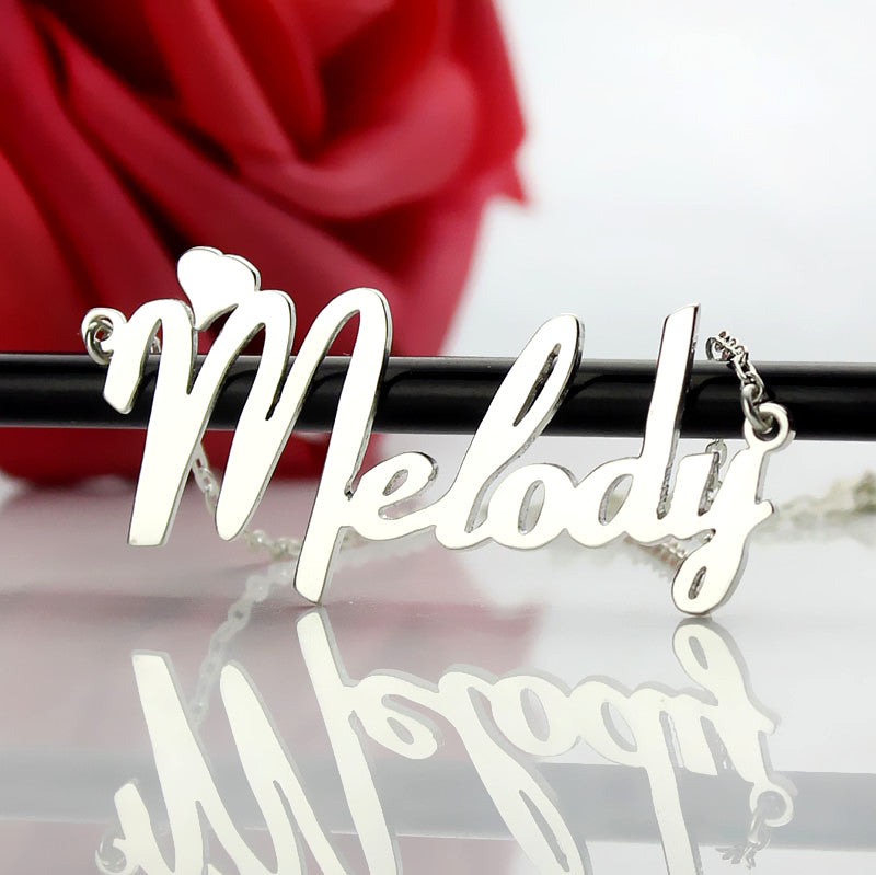 Personalized Sterling Silver Fiolex Girls Fonts Heart Name Necklace