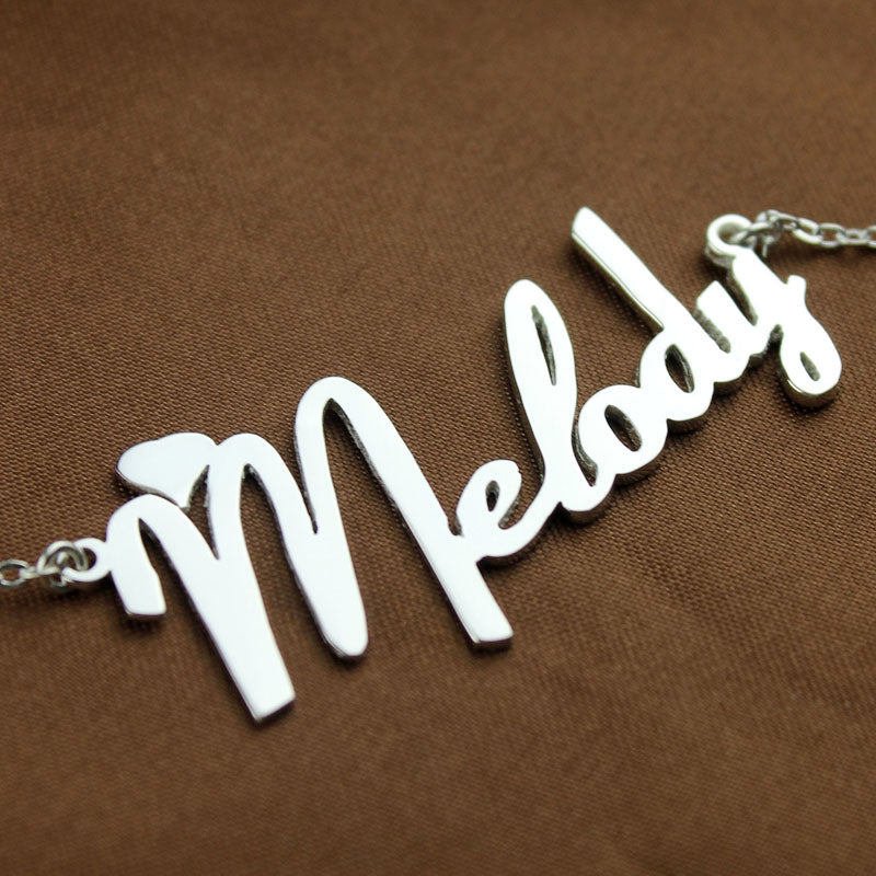 Personalized Sterling Silver Fiolex Girls Fonts Heart Name Necklace