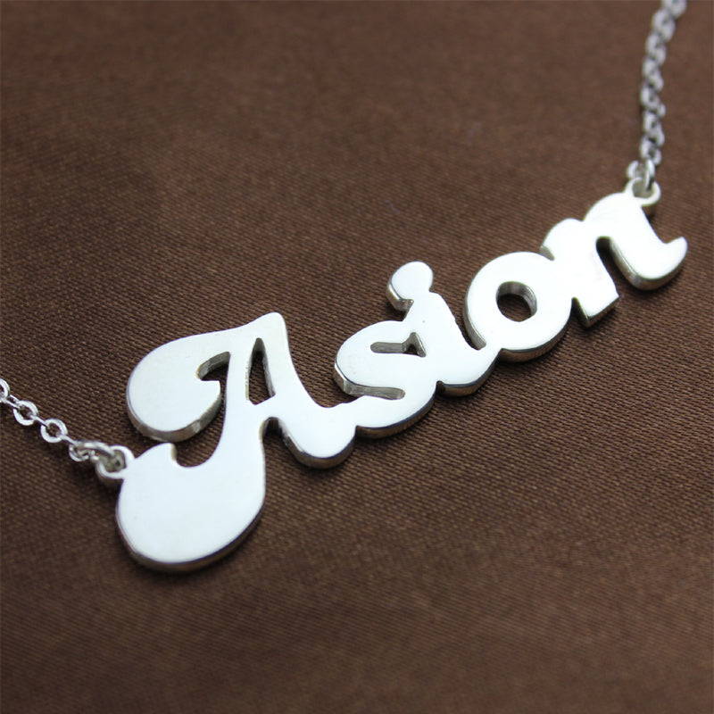 Custom Banana Split Script Style Name Necklace Sterling Silver
