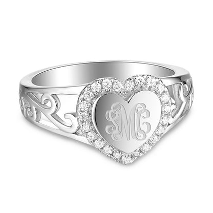 Custom CZ Monogram Heart Ring