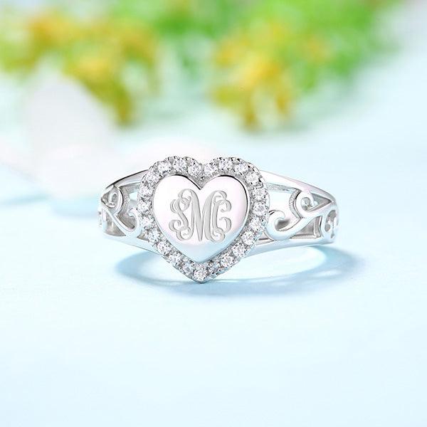 Custom CZ Monogram Heart Ring