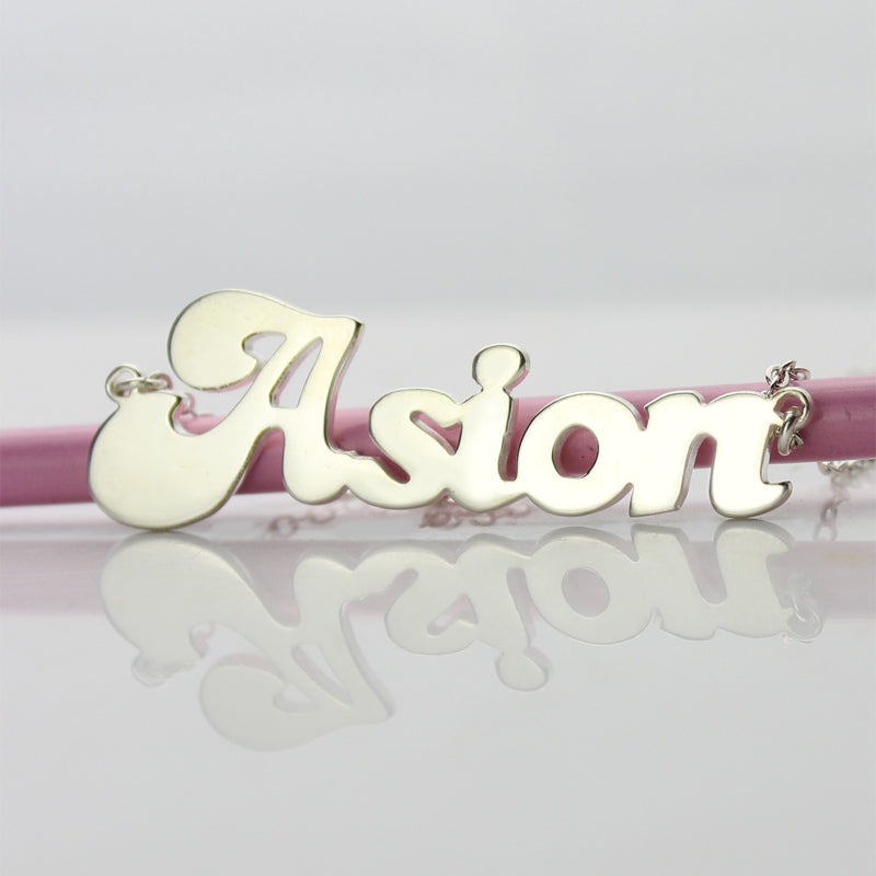Custom Banana Split Script Style Name Necklace Sterling Silver