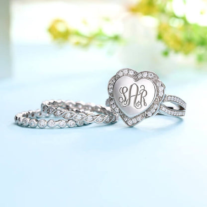 Engraved Heart Shape Stackable Monogram Ring